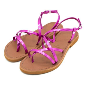 Sandali donna estivi in cuoio laminato fuxia San Paolo - immagine 3